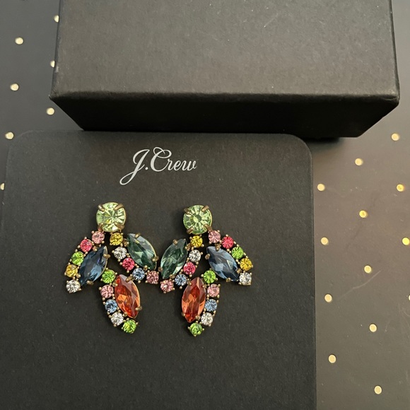 JCREW Crystal Leaf Stud Earrings NWT OS Multi - Picture 3 of 7